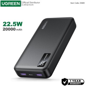 UGREEN Power Bank 22.5W PD, 3 Ports 20000 mAh, Smart & Fast Charging for Phones, Tablets, Ipads - PB312 25683