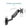 KALOC KLC-M520 Wall Mount Adjustable Single Monitor Arm with Internal Gas Spring technology, for Screens 17 to 35 Inches