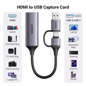 UGREEN Full HD 1080P 60FPS Capture Card HDMI to USB A/Type C - CM716 25854