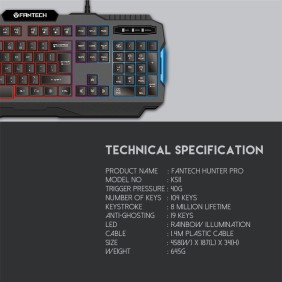 Fantech K511 HUNTER PRO, RGB Lighting, Wired Gaming Keyboard