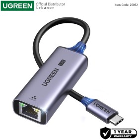 UGREEN USB-C 3.1 GEN1 To 2.5G Ethernet Adapter -RJ45, 10/100/1000 Mbps & 2.5G - CM648 25052