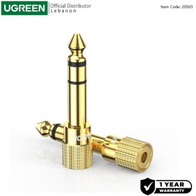 UGREEN 6.35mm Male To 3.5mm Female Adapter, Gold Plated Connector - 20503