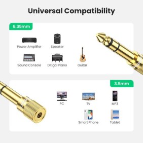 UGREEN 6.5mm Male To 3.5mm Female Adapter, Gold Plated Connector - 20503