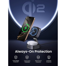 UGREEN 2-in-1 Magnetic  Wireless Charger for IPhone + AirPods, MagFlow Qi2 Magnetic Foldable Charging Station - W702 35316