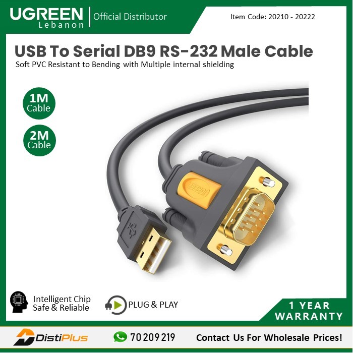 USB to RS232 DB9 Ugreen 20210 1 metro Cable adaptador serie macho 