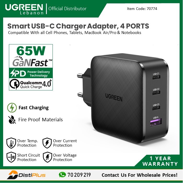 UGREEN 65W GaN 4-Port USB Wall Charger 70773 B&H Photo Video
