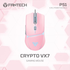 Fantech P51 Gaming Set 5in1: Keyboard + Mouse + Mousepad + Headset + Stand Headset, RGB Lighting, Gaming Bundle (Pink)