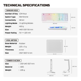 Fantech P51 Gaming Set 5in1: Keyboard + Mouse + Mousepad + Headset + Stand Headset, RGB Lighting, Gaming Bundle (White)